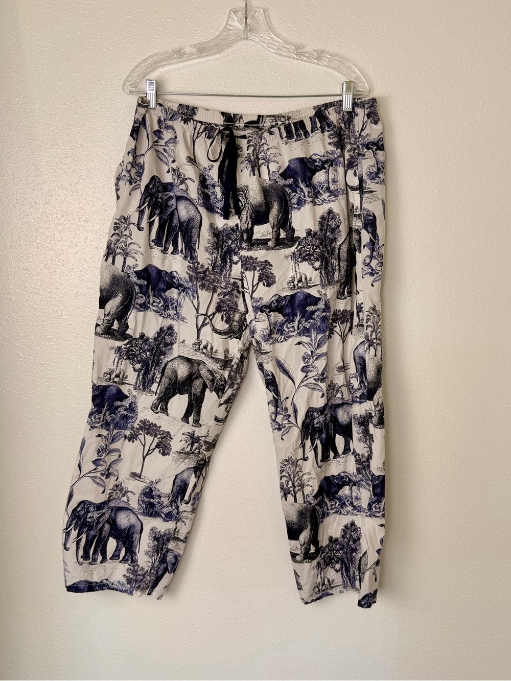 The Cat’s Pajama Elephant Print Pajama Pants in Navy and White Organic Cotton XL - Picture 2 of 5